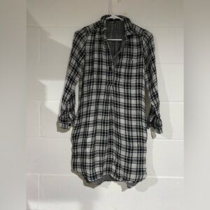 Madewell Checkered Long Sleeve Dress in Black and White